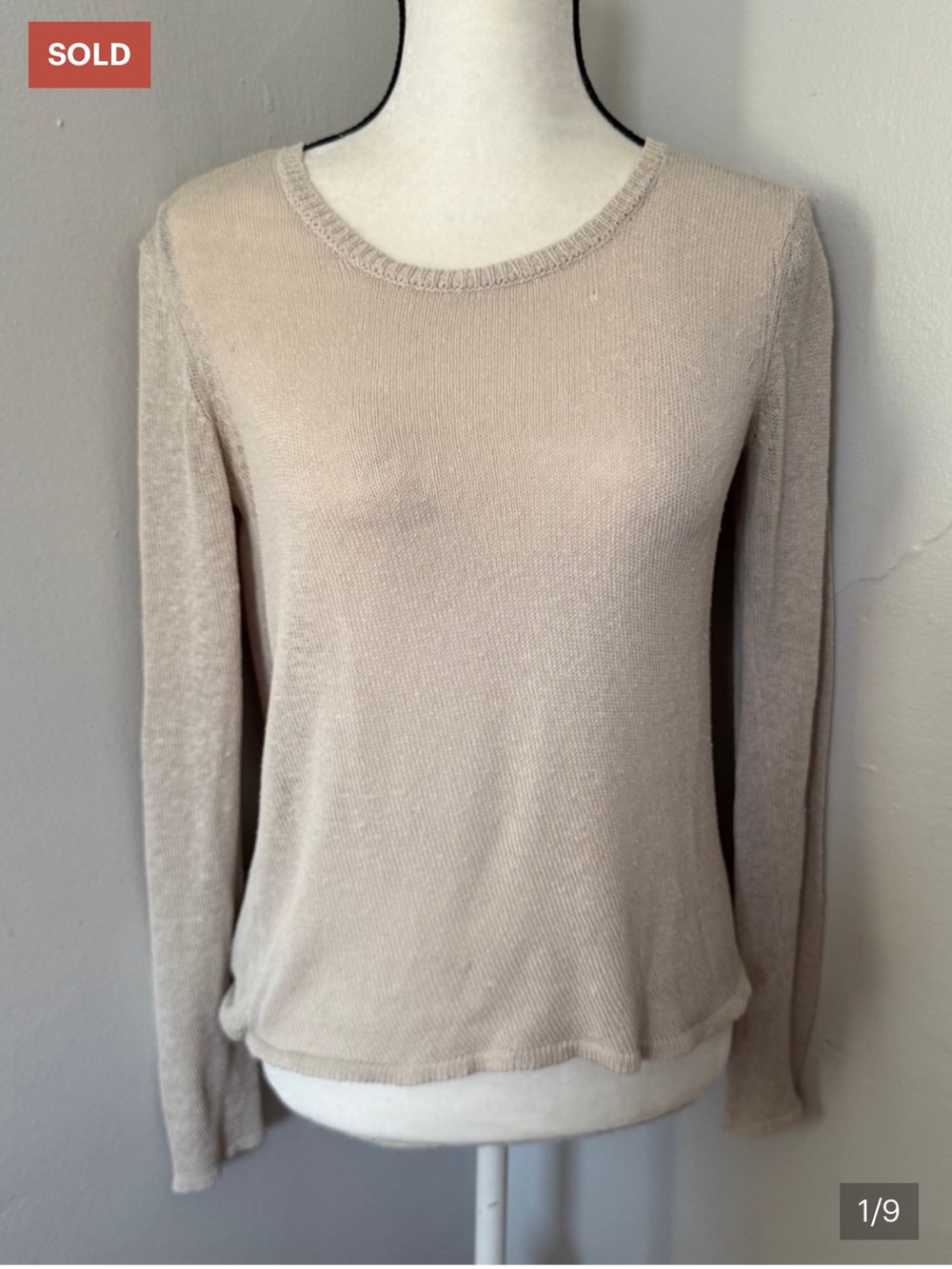 James Perse Silk Knit Long-Sleeve Crew Neck Sweater Beige / Salt Tone Size 3